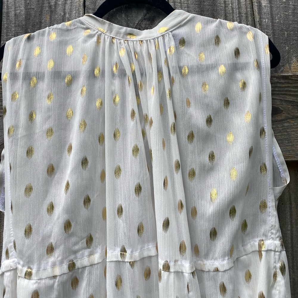 Plains & Prints Elegant White and Gold Polka Dot sheer Dress - Picture 5 of 11
